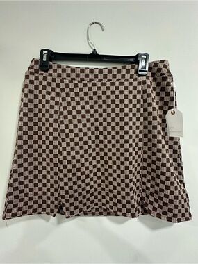 Coco + Main Brown and Cream Checker Knit Mini Skirt